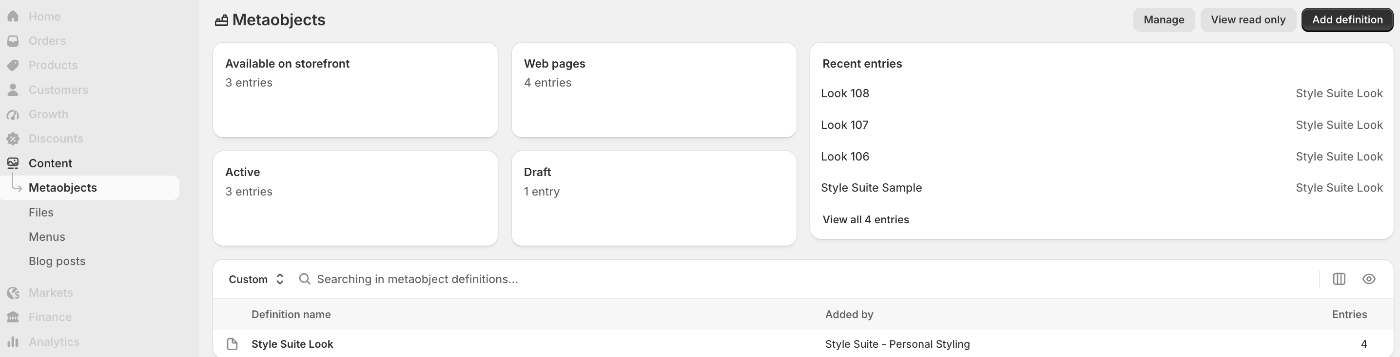 Activate Looks Page in Metaobjects