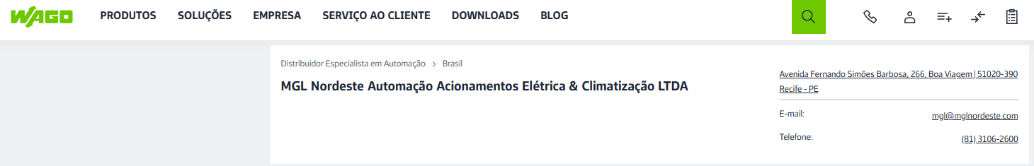 MGL Nordeste listada como distribuidora no site oficial do fabricante
