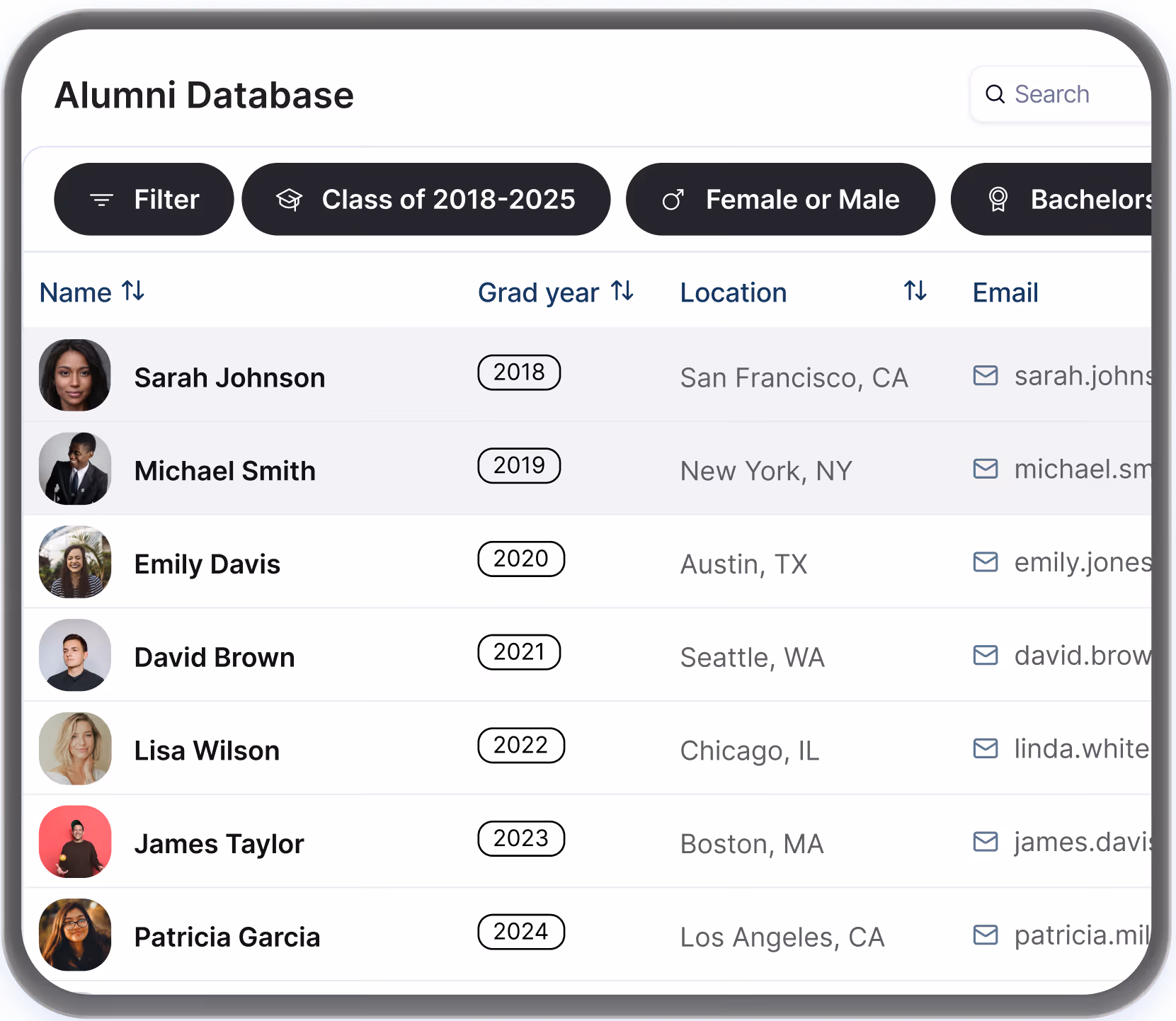 Gateway Data AI Database Alumni Records View