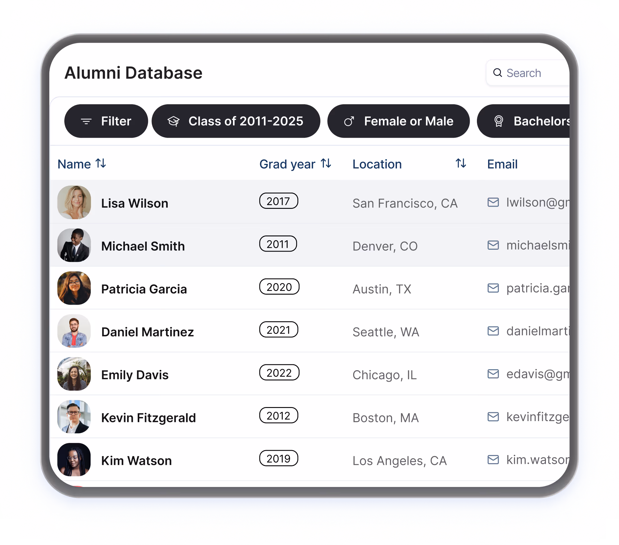 Gateway Data AI Database Alumni Records View