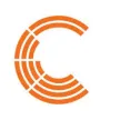 Abstract orange letter C logo composed of segmented curved lines.