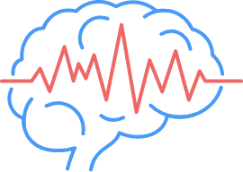 Blue outline of a brain with a red line running through it, showing activity