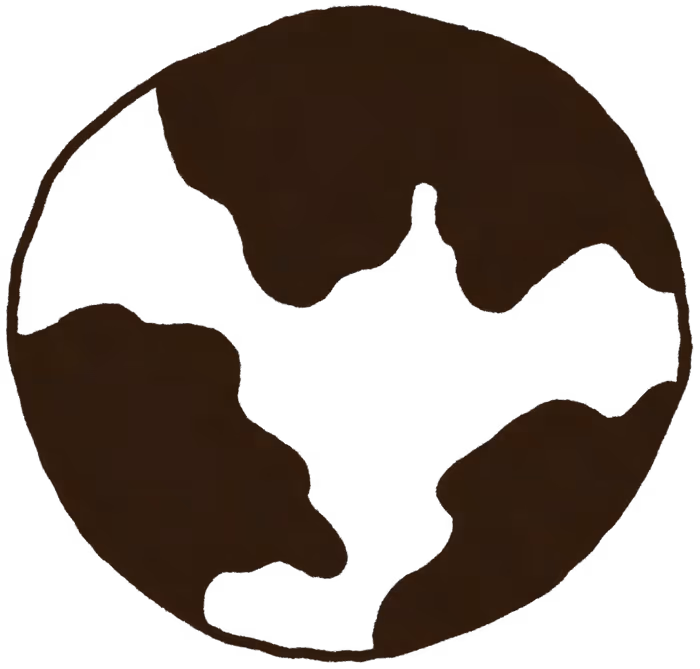 Brown silhouette of Earth with simplified continents on a transparent background.