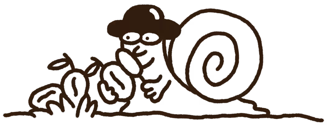 Simple brown line drawing of a snail on a black background.