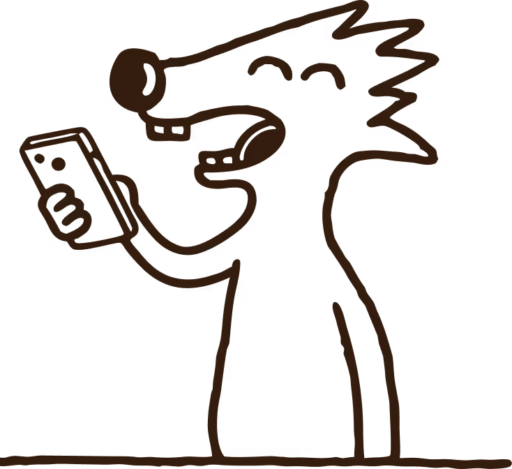 Cartoon hedgehog smiling and holding a smartphone in its paw.