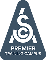 Logo with stylized letters S, C, A stacked above the text Premier Training Campus.