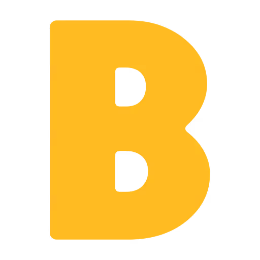 Large bold yellow letter B on a transparent background.