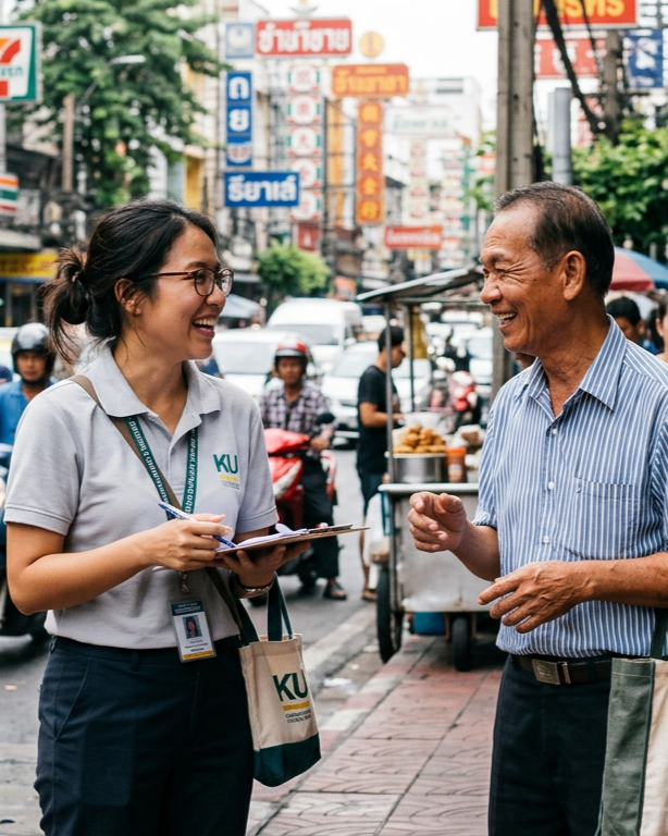 บริการ Street Intercept เก็บข้อมูลภาคสนามกรุงเทพ 
นักวิจัยสัมภาษณ์ผู้บริโภคบนท้องถนน 
ได้ข้อมูลจากกลุ่มเป้าหมายที่หลากหลาย