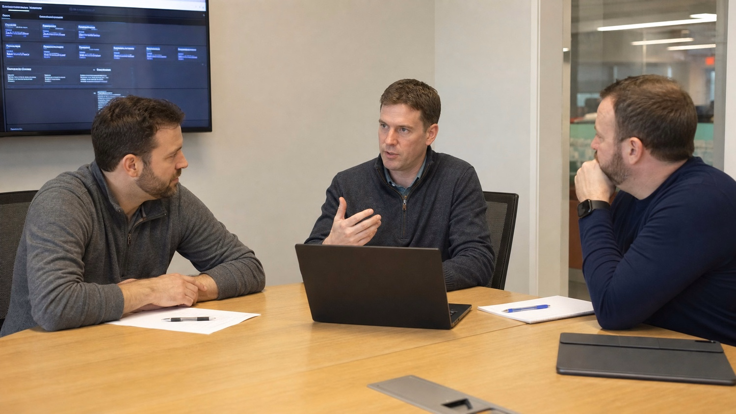 MEETING TABLE An IT professional two to four people seated around a meeting
