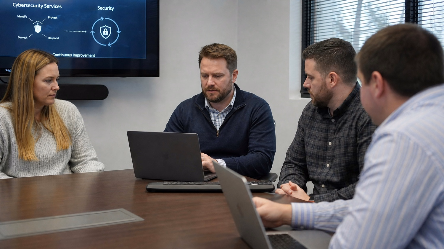 MEETING TABLE An IT professional two to four people seated around a meeting