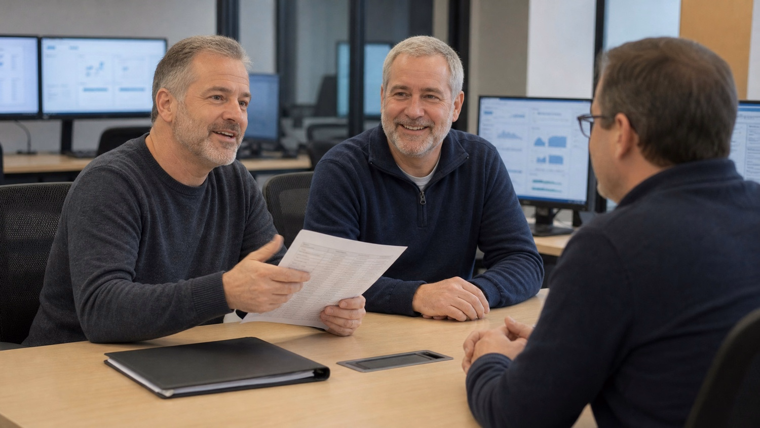 Men discussing password reset policy with user list 67 chars