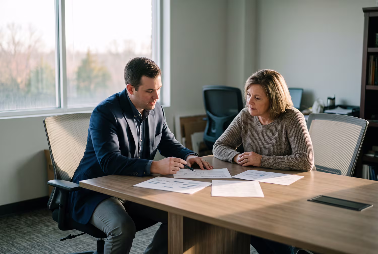 IT consultant discussing disaster recovery strategy with small business owner