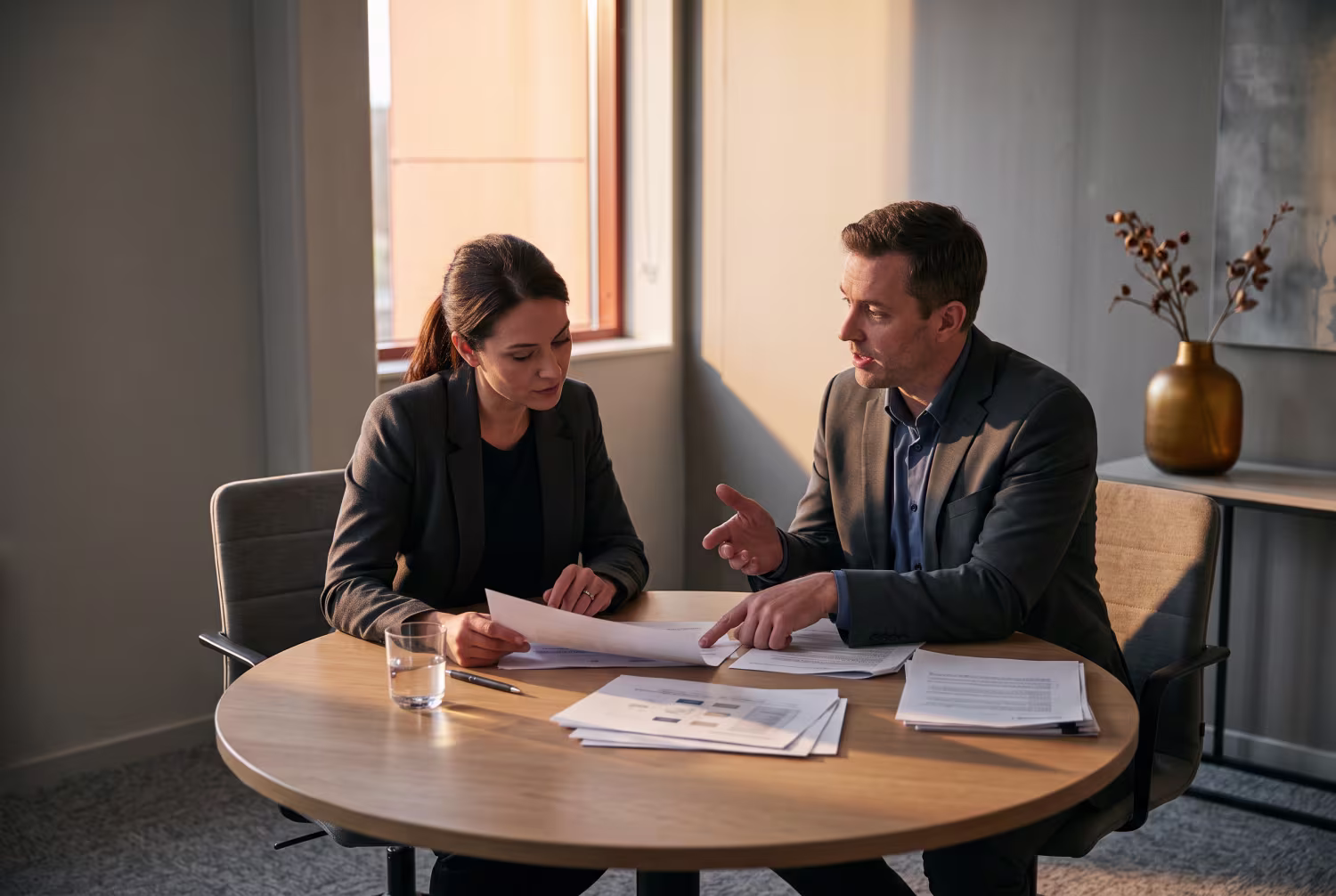 Managed service provider discussing document with company executive