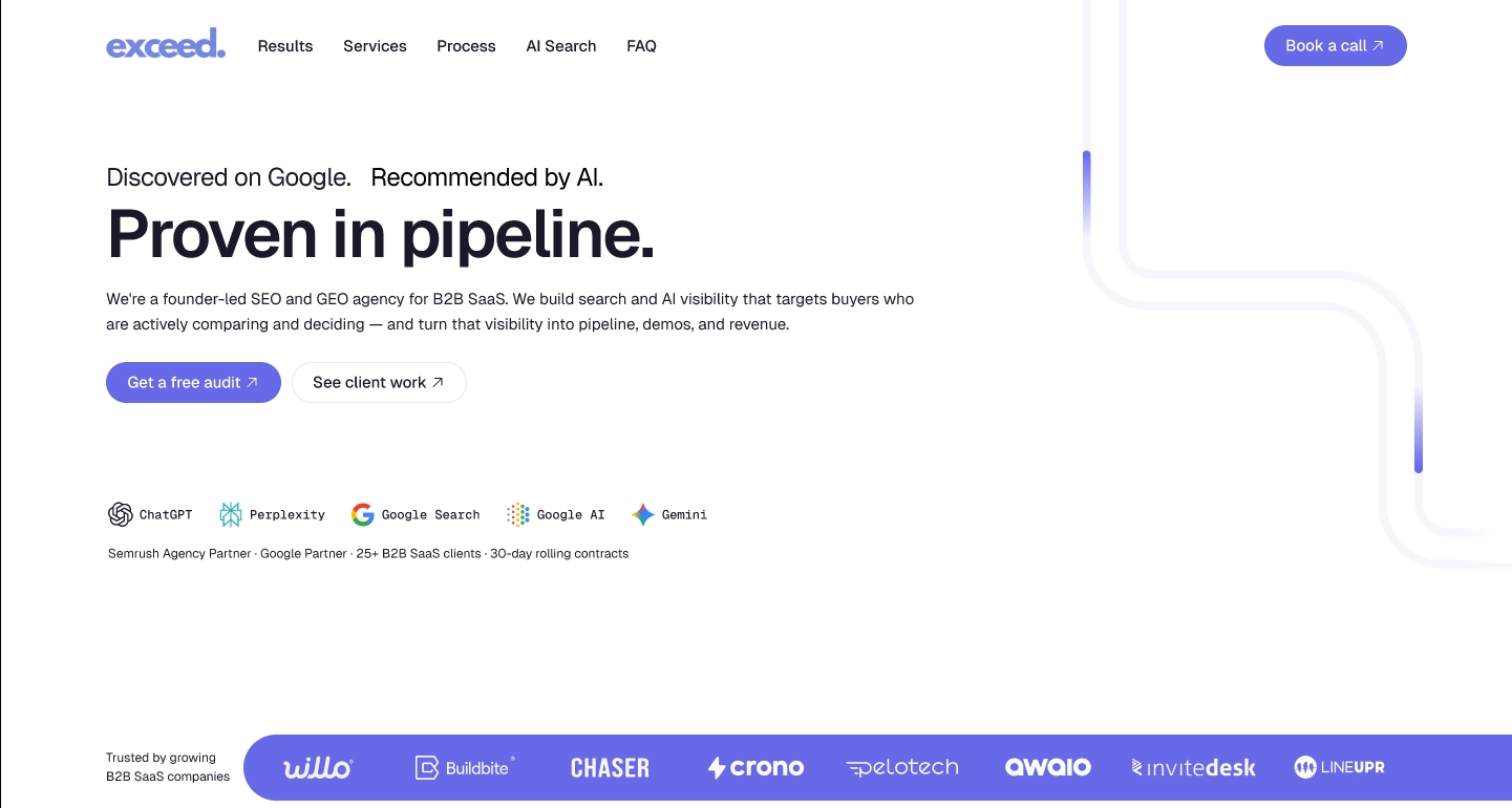 Exceed SEO — Best for founder-led Revenue-First SEO + GEO