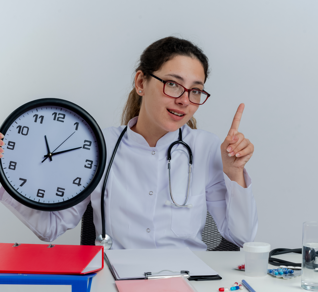 Caregiver coordinating medical appointments on a calendar