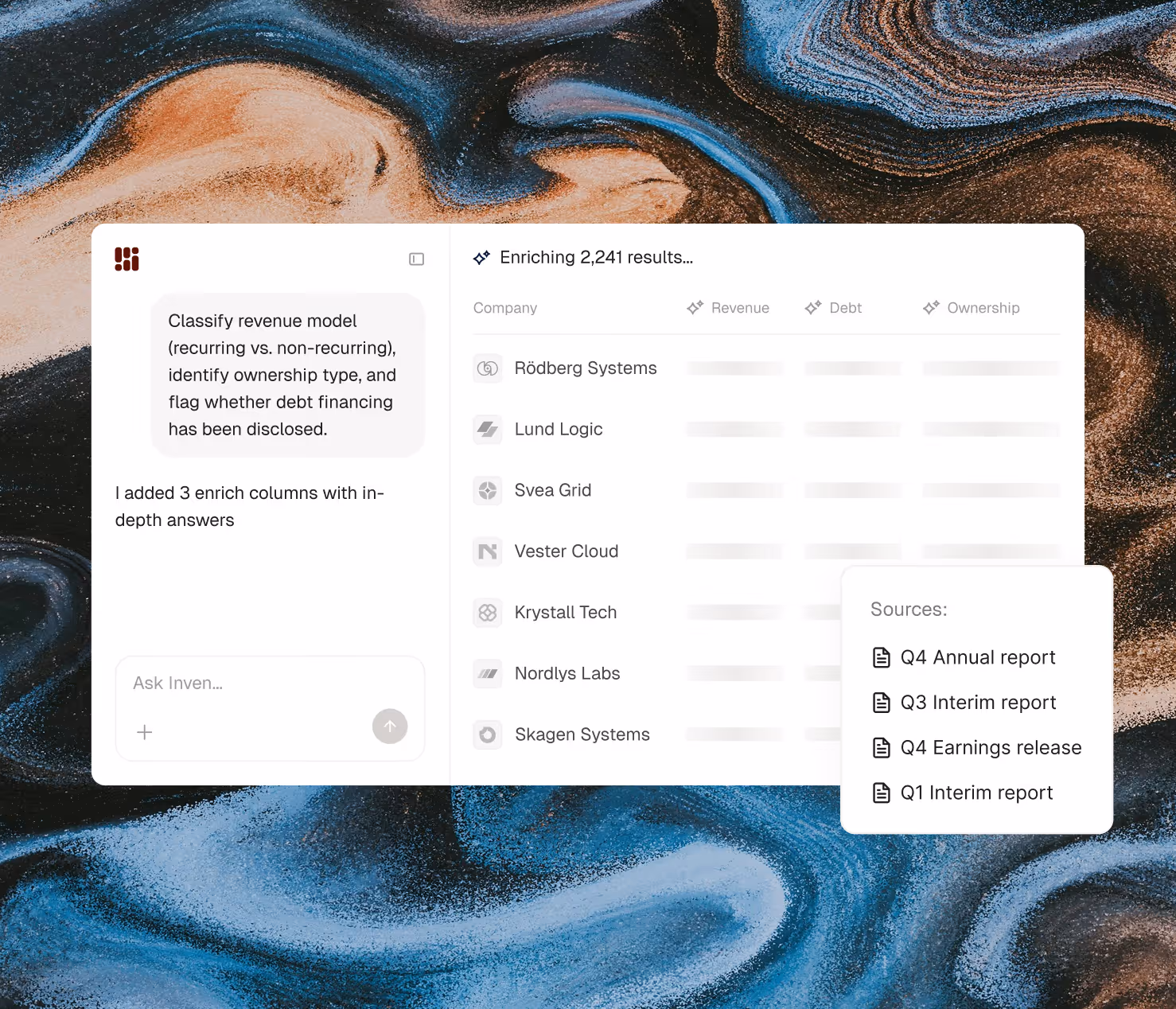 Inven interface — get answers at scale