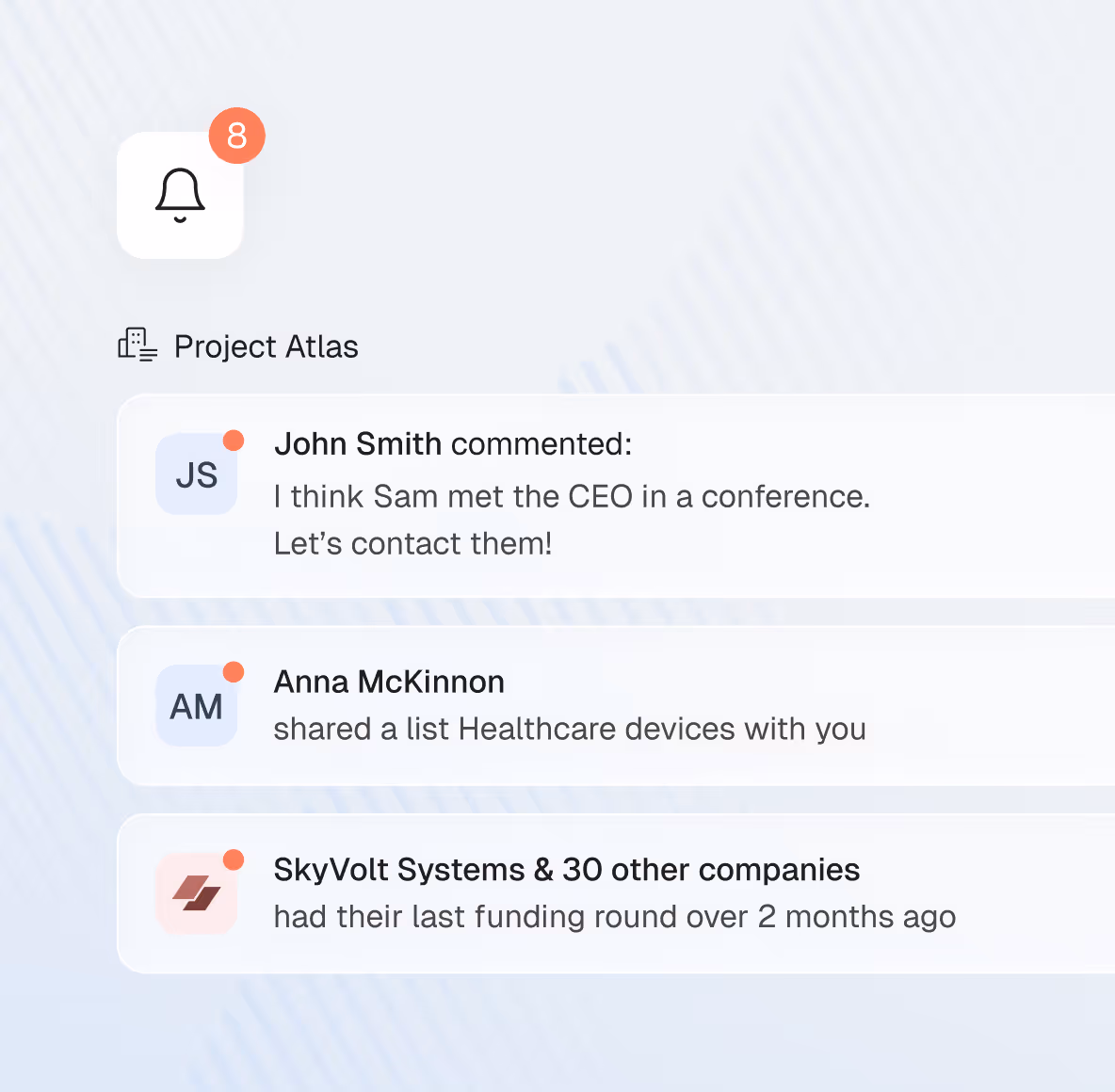 Inven interface — team alerts