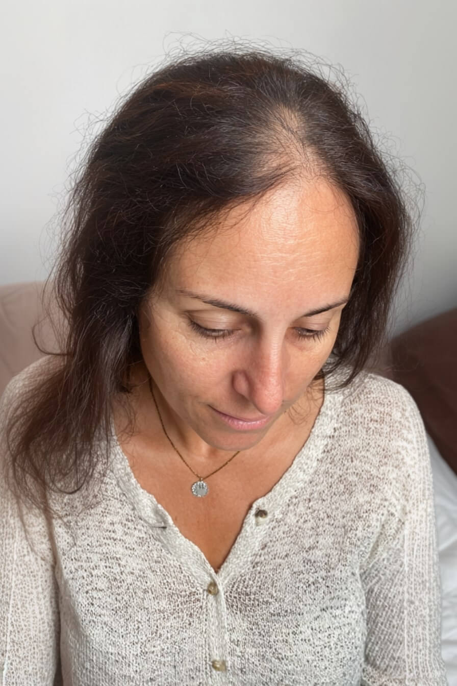 Hair of Emilia L. before PRP treatment with supplements