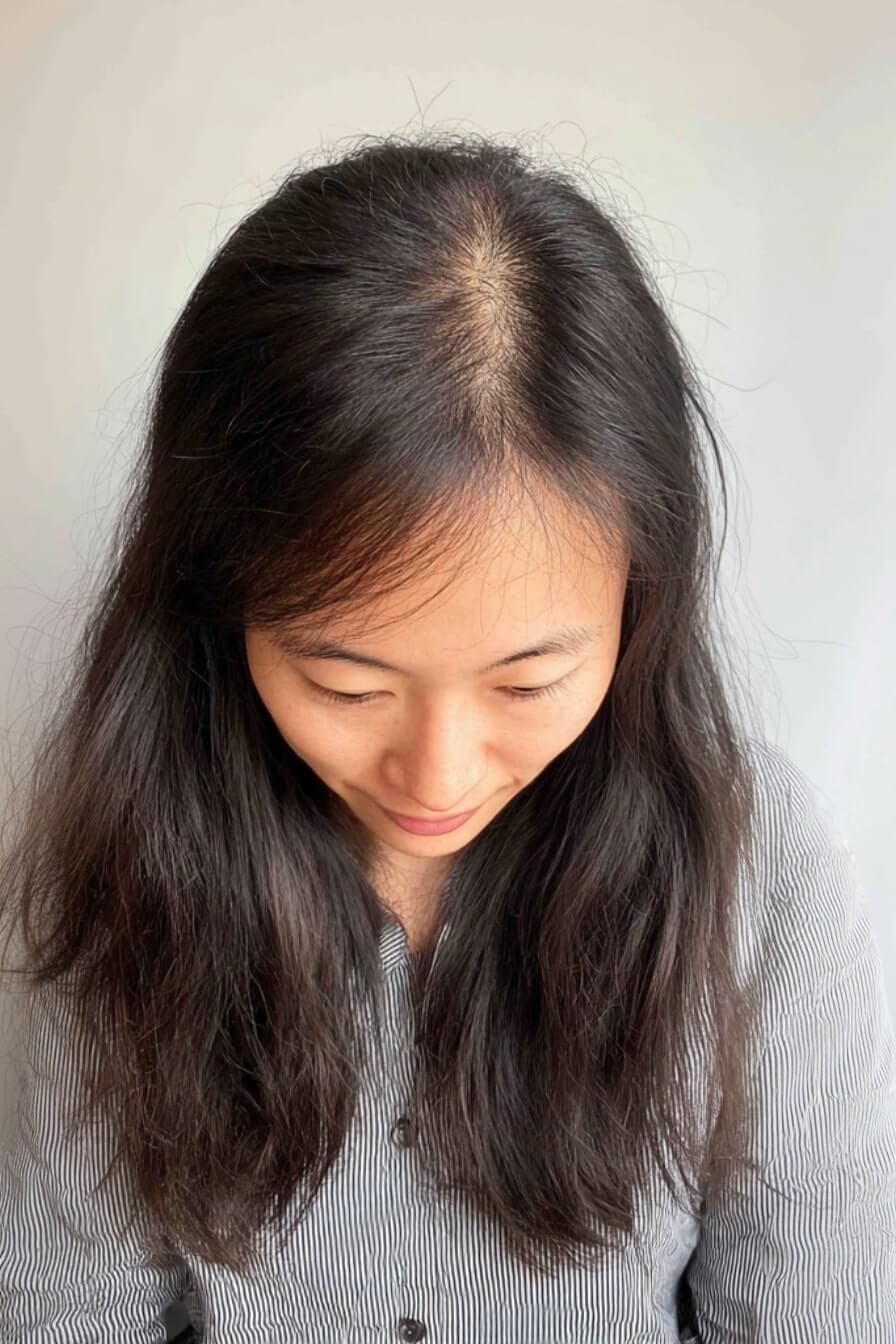Hair of Takomi O. before PRP and exosome treatment