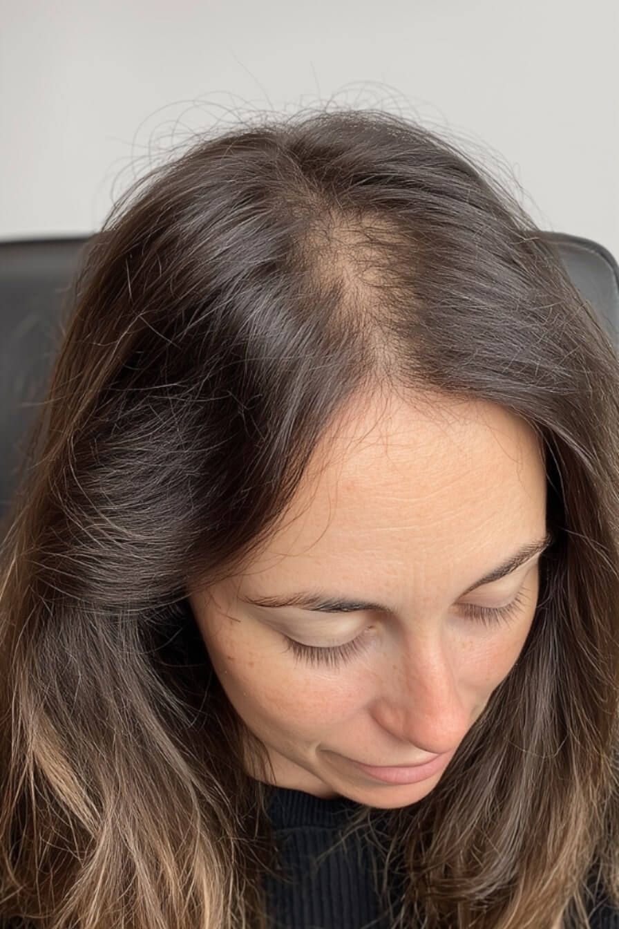 Hair of Jana F. before PRP, exosome and supplement treatment