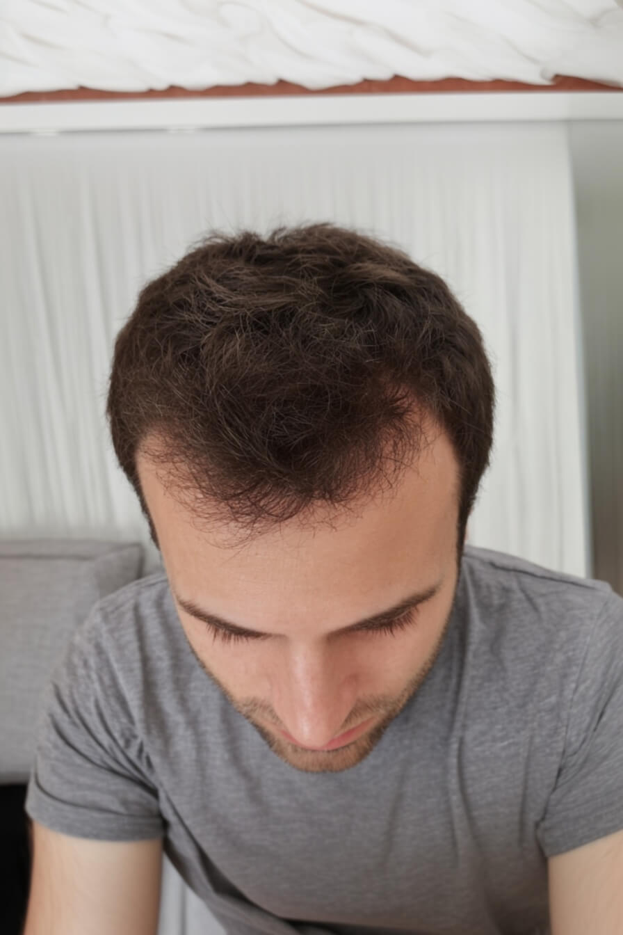 Hair of Ahmed M. 3 months after PRP treatment with supplements