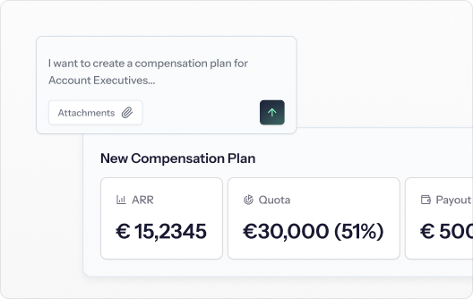 Driven plan builder: a compensation plan typed in plain language, with ARR, quota and payout calculated