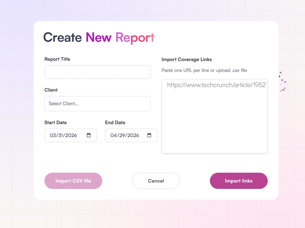 Create Report screenshot