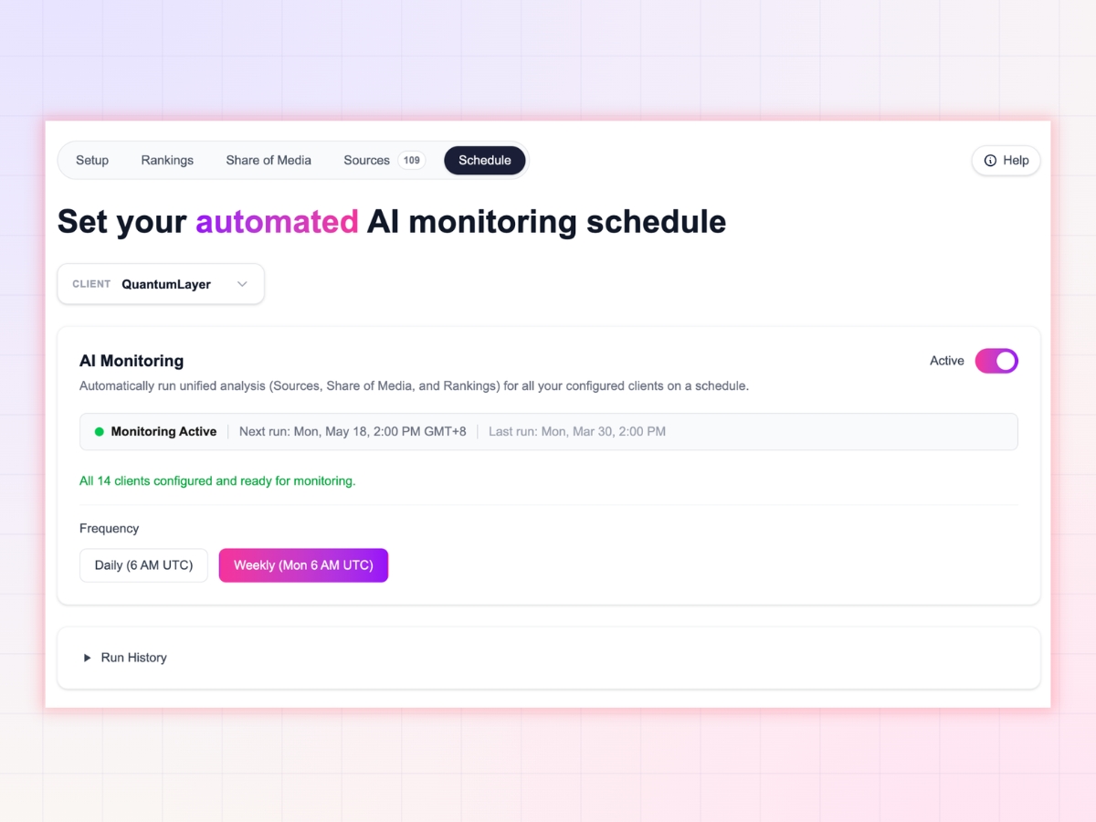 GEO audit dashboard in PRCoverage