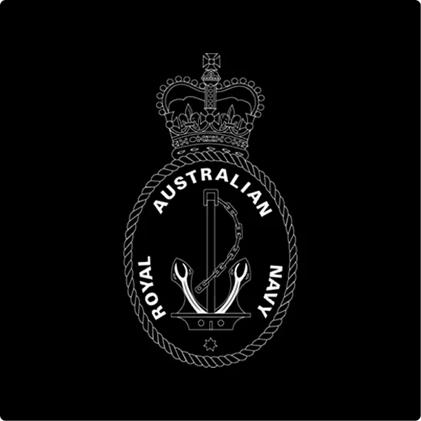 Emblem of the Royal Australian Navy featuring an anchor, a rope oval border, a seven-pointed star, and a crown above.