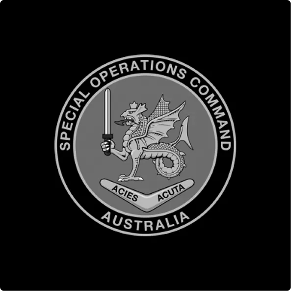 Australia Special Operations Command emblem featuring a winged dragon holding a sword with the motto 'Acies Acuta'.