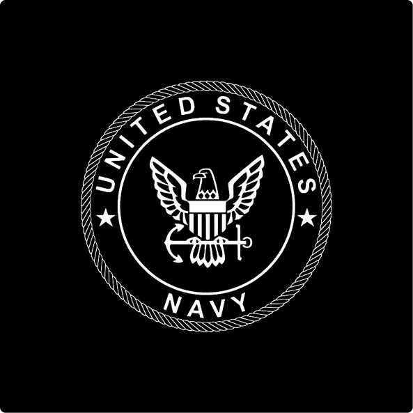 United States Navy emblem featuring an eagle holding an anchor inside a rope circle with stars.