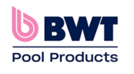 BWT Pool Products logo with pink icon and navy blue text.