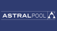 AstralPool logo with white text and a triangular symbol on blue background.