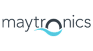 Maytronics logo with a stylized letter O incorporating a blue wave design.