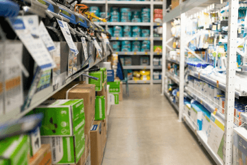 Pool shop products on shelves