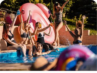 Pool shop products on shelves