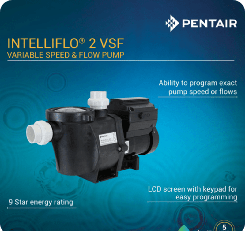 Pentair INTELLIFLO 2 VSF variable speed and flow pump with LCD keypad and 9 Star energy rating.