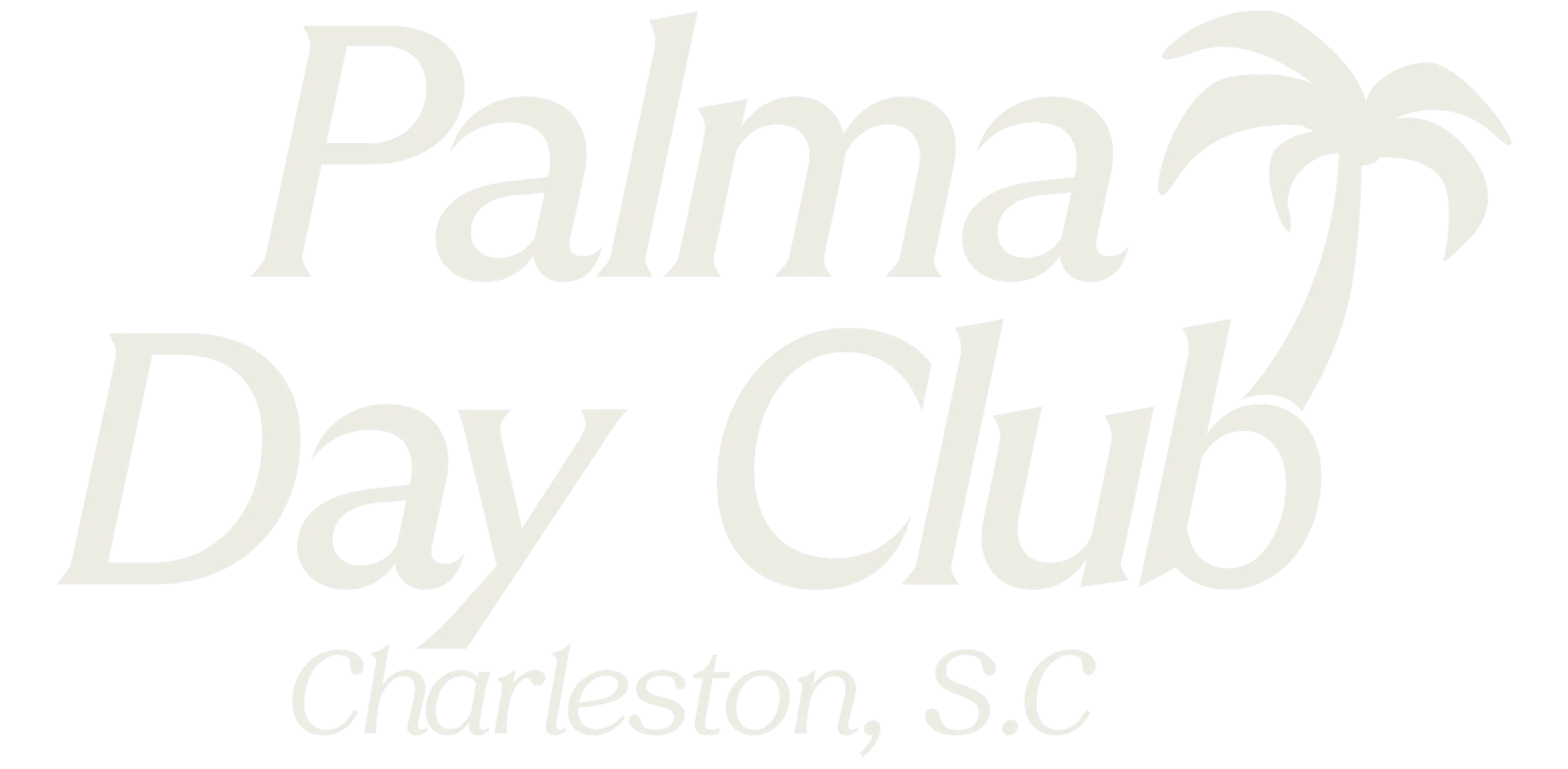 Palma Day Club logo with a stylized palm tree and text Charleston, S.C.