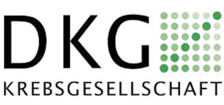 Logo der Deutschen Krebsgesellschaft, kurz DKG, mit grünem Punktraster als Verbandszeichen.