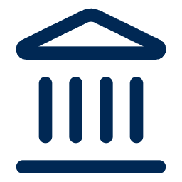 Icon of a classical building facade with three columns and a triangular pediment.