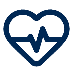 Dark blue heart shape with a pulse line inside symbolizing heart rate or health monitoring.