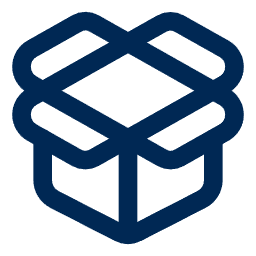 Icon of an open box in navy blue with flaps unfolded upward.