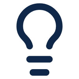 Simple dark blue lightbulb icon with a rounded top and horizontal lines at the base.