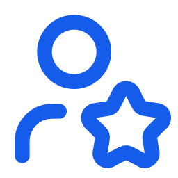Blue user icon with a star symbol representing a favorite or featured user.