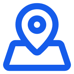 Blue map pin icon over a simplified map shape, symbolizing location or navigation.