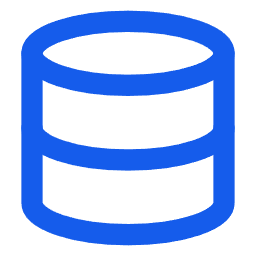 Blue icon of a cylindrical database symbol on a white background.