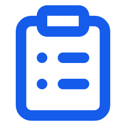 Blue clipboard icon with two bulleted list items.