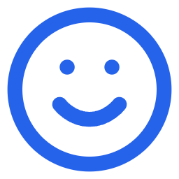 Blue smiley face icon with two eyes and a curved smile inside a circle.