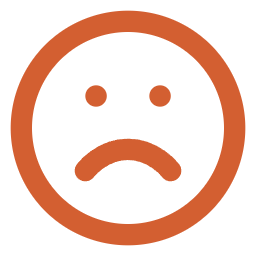 Orange sad face emoticon with downturned mouth and two dot eyes.