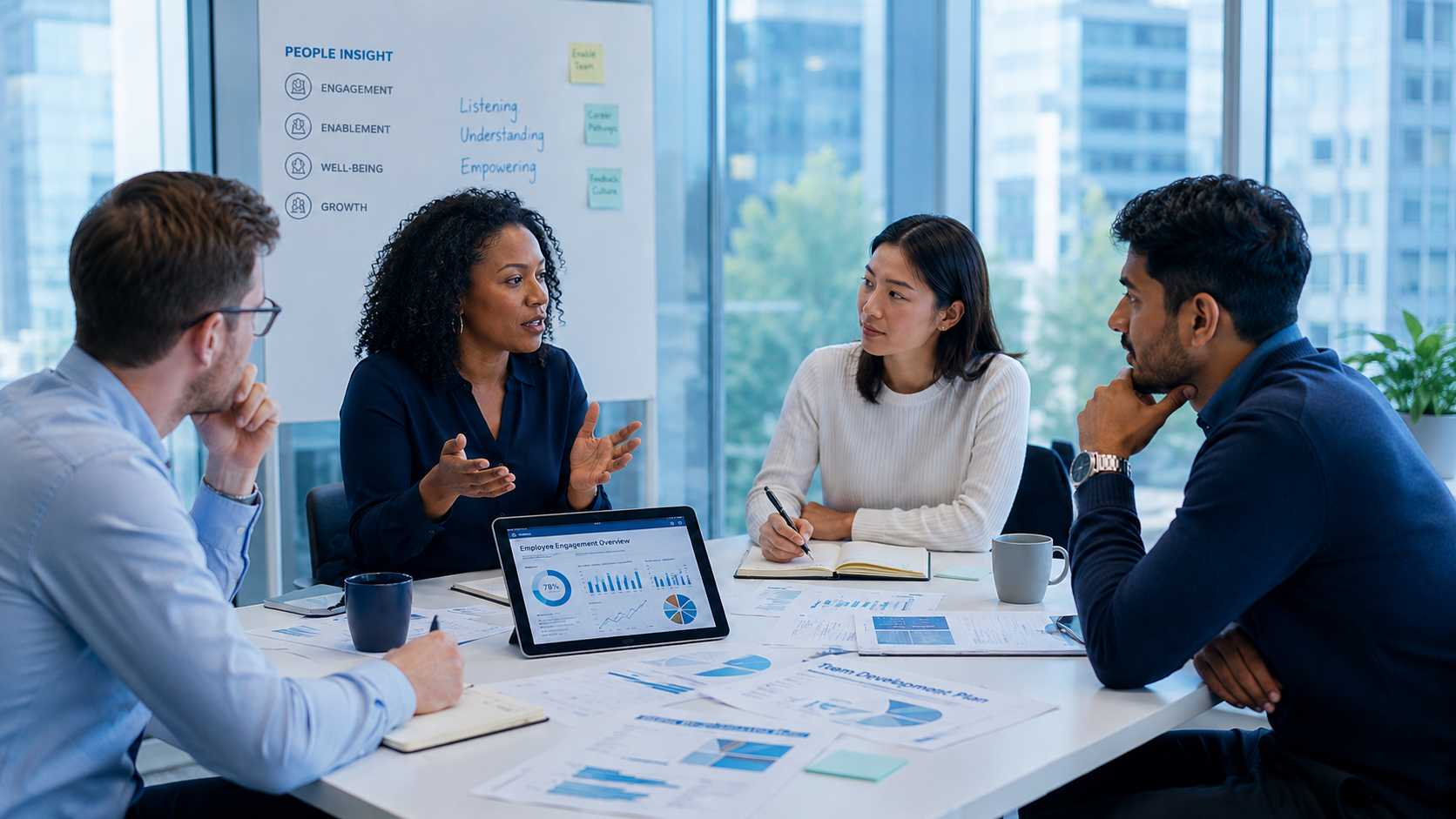 Employee engagement research workshop reviewing people insights and team development